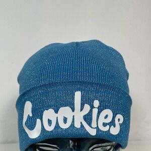 Cookies Original Logo Golden Bay Blue Knit Cuffed Beanie Hat Men's One Size NEW